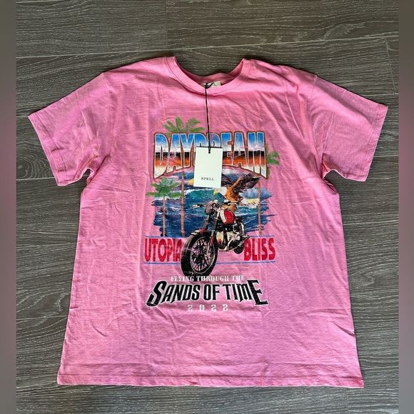 Spell & the Gypsy Collective Designs BNWT Daydream Biker Tee in Flamingo… - Picture 2 of 2